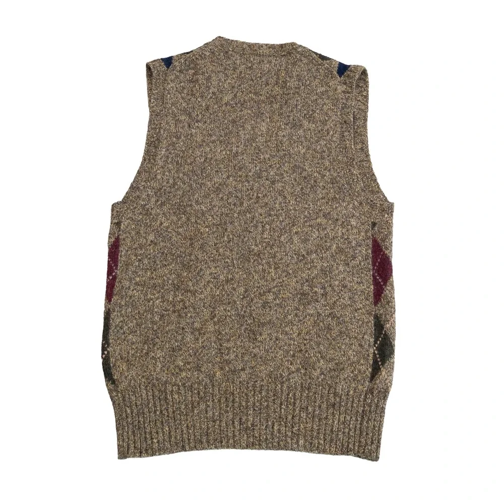 Polo Ralph Lauren Wool Argyle Sweater Vest Mens Medium Brown V Neck 100% Wool